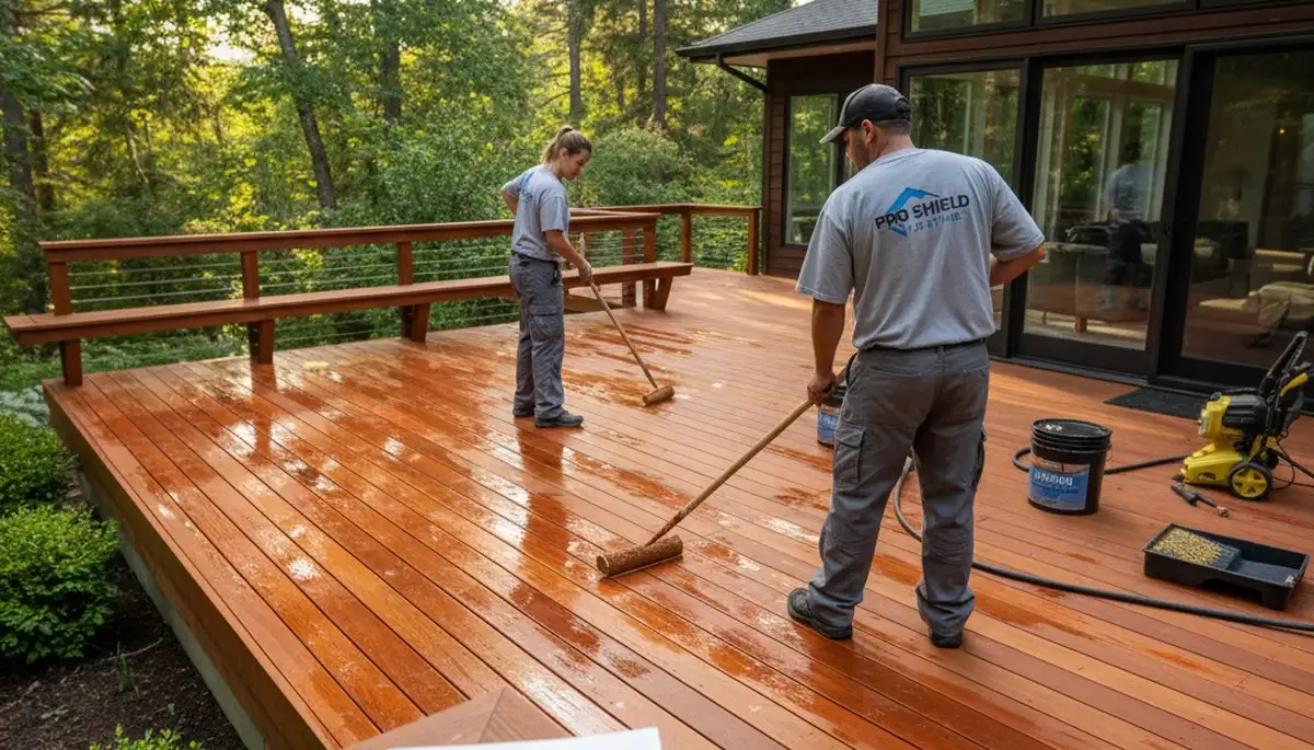 Professional deck sealing service in Arlington, TX protecting wood decks from weather damage