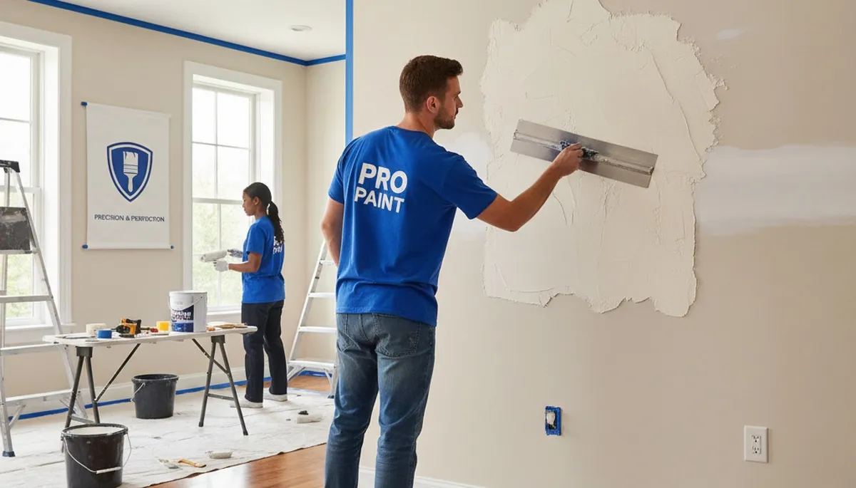 Arlington, TX painters repairing drywall for holes, cracks, and water damage on a service call