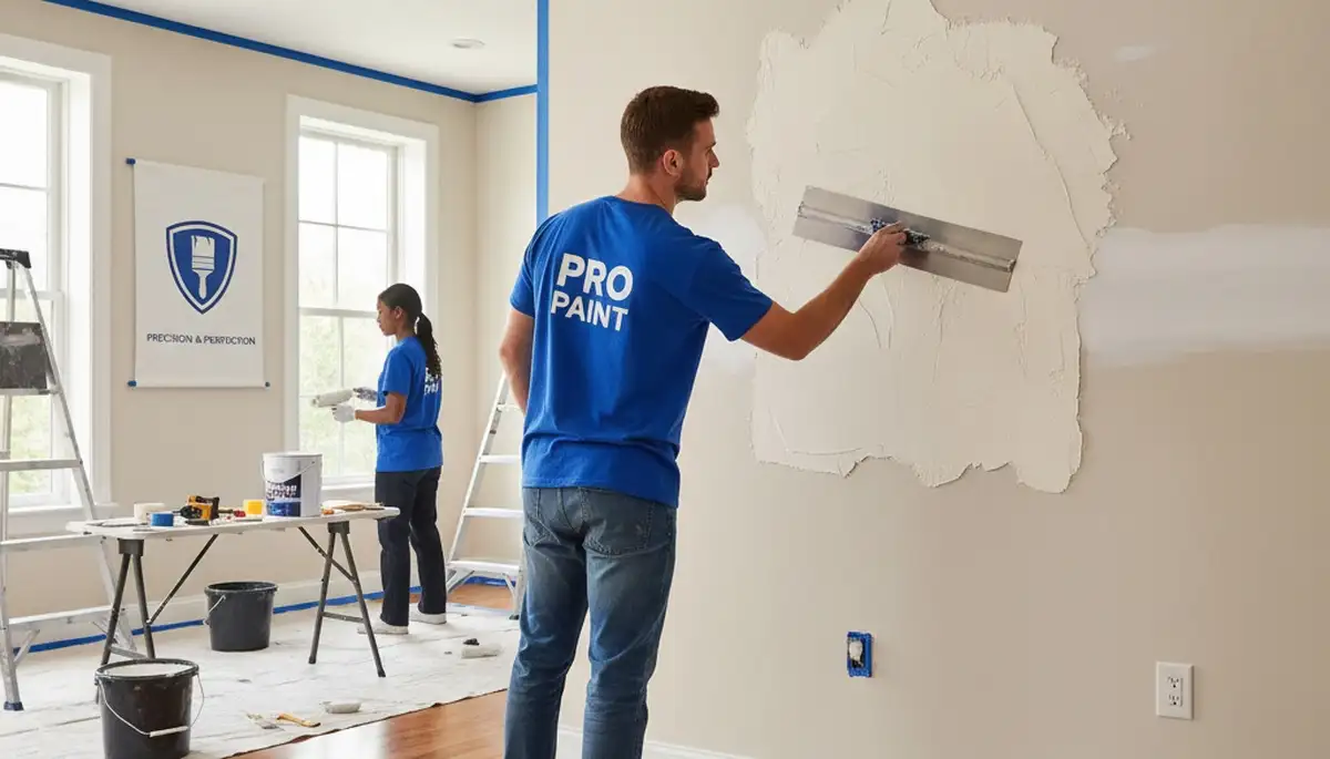 Arlington, TX painters repairing drywall for holes, cracks, and water damage on a service call
