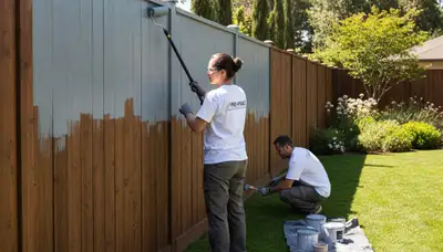 Arlington, TX fence painting service by Arlington Paint Pros protecting wood from UV and humidity