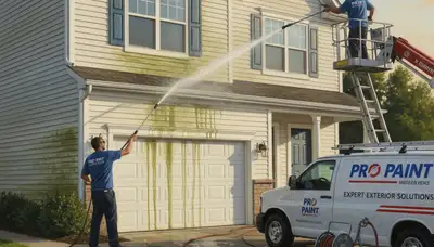 Arlington, TX crew pressure washing vinyl siding to remove mold and grime