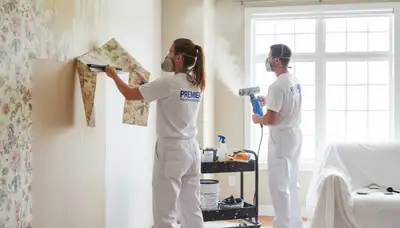 Arlington, TX painters removing wallpaper and prepping walls for painting